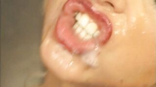 Golden-haired Bitches Gulp Cum From Bowl in Group Group-sex