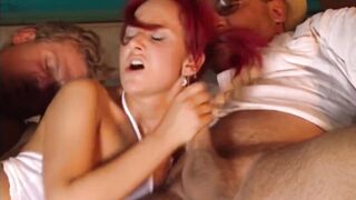 This Youthful Redhead Enjoys a double penetration with two Old Chaps