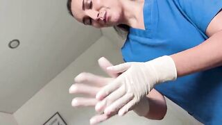 Sexy Masseuse Puts On Latex Gloves For A Ribald Pleased Ending Spunk flow
