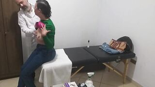 Real doctor examines the patient's backdoor and boobs.