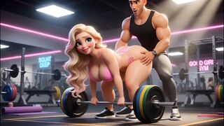Topless Golden-haired Gym Bitch Compliant Workout Training