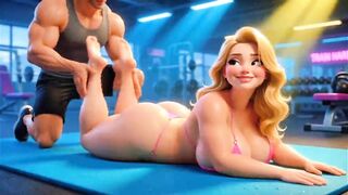 Topless Golden-haired Gym Bitch Compliant Workout Training