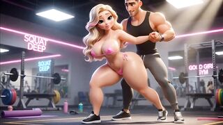 Topless Golden-haired Gym Bitch Compliant Workout Training