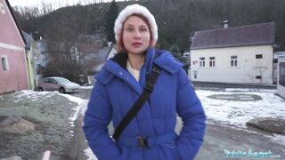 That babe nervously takes off her clothing in front of a stranger in POV - Public Agent