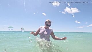 Soaked White T-shirt Swimming Underwater