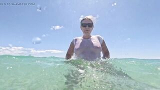 Soaked White T-shirt Swimming Underwater