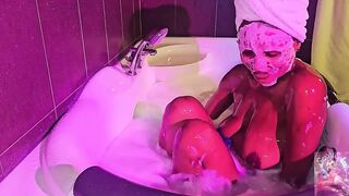Giant Black Butt in Soapy Tub - Fleshly Bubble Washroom Tease.