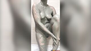 mother I'd like to fuck Take a Shower in a Soaked Costume - Mud Masturbation in the Baths