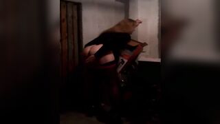 sissy in chastity suck and screw sex tool in dungeon