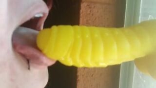 Alternative with piercings gives up close blow job