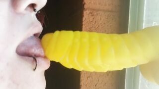 Alternative with piercings gives up close blow job