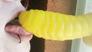 Alternative with piercings gives up close blow job