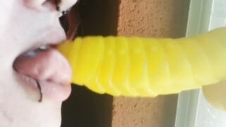 Alternative with piercings gives up close blow job
