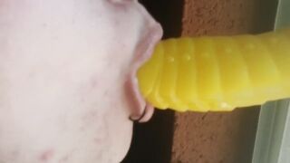 Alternative with piercings gives up close blow job