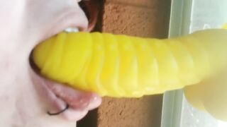 Alternative with piercings gives up close blow job