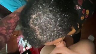 Hawt Ebony deepthroats, slapped and takes a Facial from Dad's BWC Deepthroat