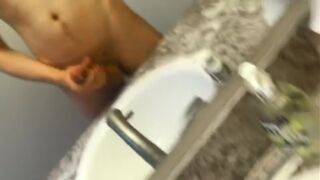 Stroking in the washroom in front of the mirror part two