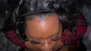 Ebony cutie sucks gets banged by Dad's BWC, full clip