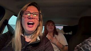 We called a homeless woman from beneath the overpass! To have some sexy sex with us in the car! The floozy with the huge titties and pink snatch wanted to cum a lot.