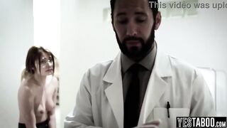 Skinny small virgin teen gets railed by her large weenie excited doctor in his office