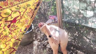 Outdoor shower, pissing, omg so precious.
