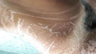 Bushy Cunt Play, Pee, Butt widen in Shower
