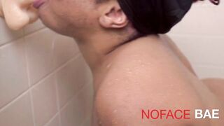 Black caught Deepthroat 2 Sextoy In Shower Oral