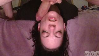60FPS MiGia gets face destroyed from dirty throat bang (close , upside down)
