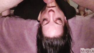 60FPS MiGia gets face destroyed from dirty throat bang (close , upside down)