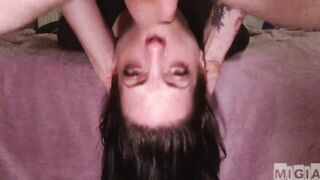 60FPS MiGia gets face destroyed from dirty throat bang (close , upside down)