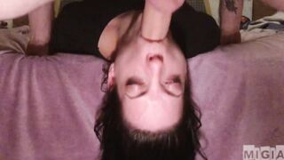 60FPS MiGia gets face destroyed from dirty throat bang (close , upside down)