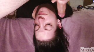 60FPS MiGia gets face destroyed from dirty throat bang (close , upside down)