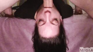 60FPS MiGia gets face destroyed from dirty throat bang (close , upside down)