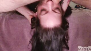 60FPS MiGia gets face destroyed from dirty throat bang (close , upside down)