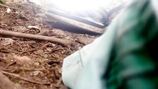 Cumming nude in bushes by road junction