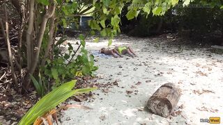 Pervert cummed on beauties during the time that they were sunbathing on a public beach