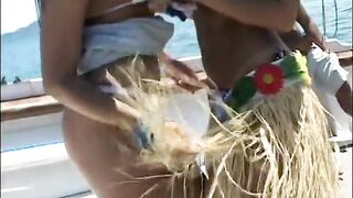 Gals go mad on a large summer boat party